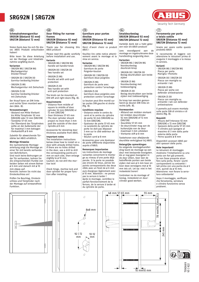 Image de la première page du manuel de l'appareil SRG92N