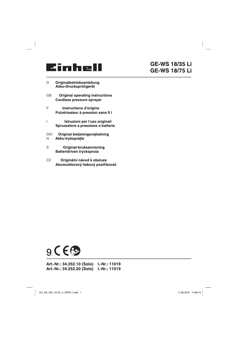 Page n°1 - Manuel utilisateur Einhell GE-WS 18/35 Li-Solo