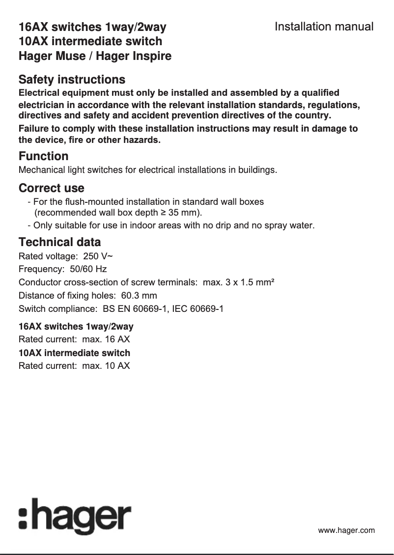 Page 1 de la notice Manuel utilisateur Hager WGCXL141EG