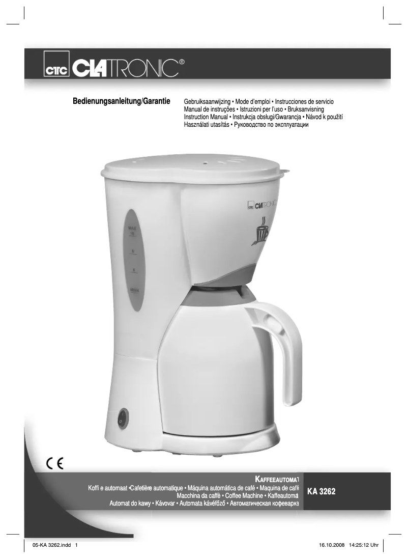 Page 1 de la notice Manuel utilisateur Clatronic KA 3262