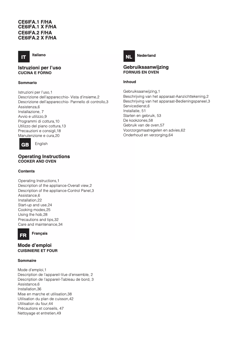 Page n°1 - Manuel utilisateur Hotpoint Ariston CE6IFA.1F