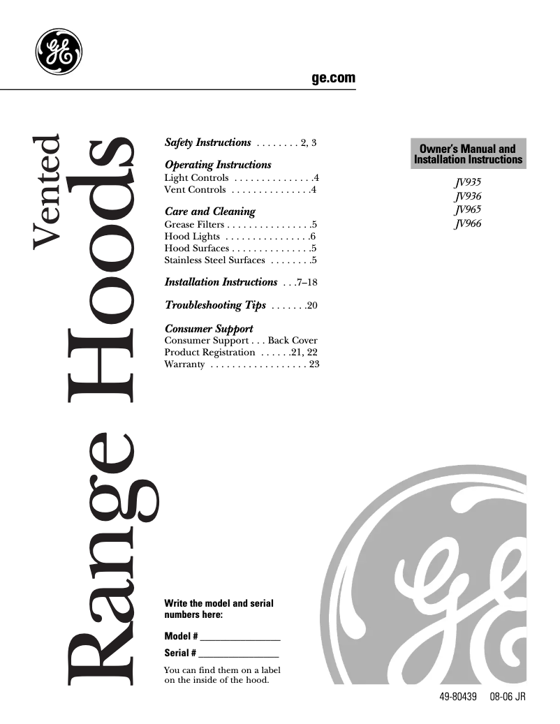 Imagen de la primera página del manual del dispositivo Profile JV965DWW