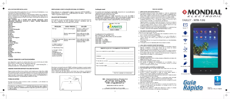 Page 1 de la notice Manuel utilisateur Mondial NTB-12G