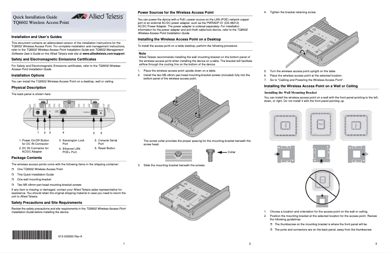 Page 1 de la notice Manuel utilisateur Allied Telesis TQ6602
