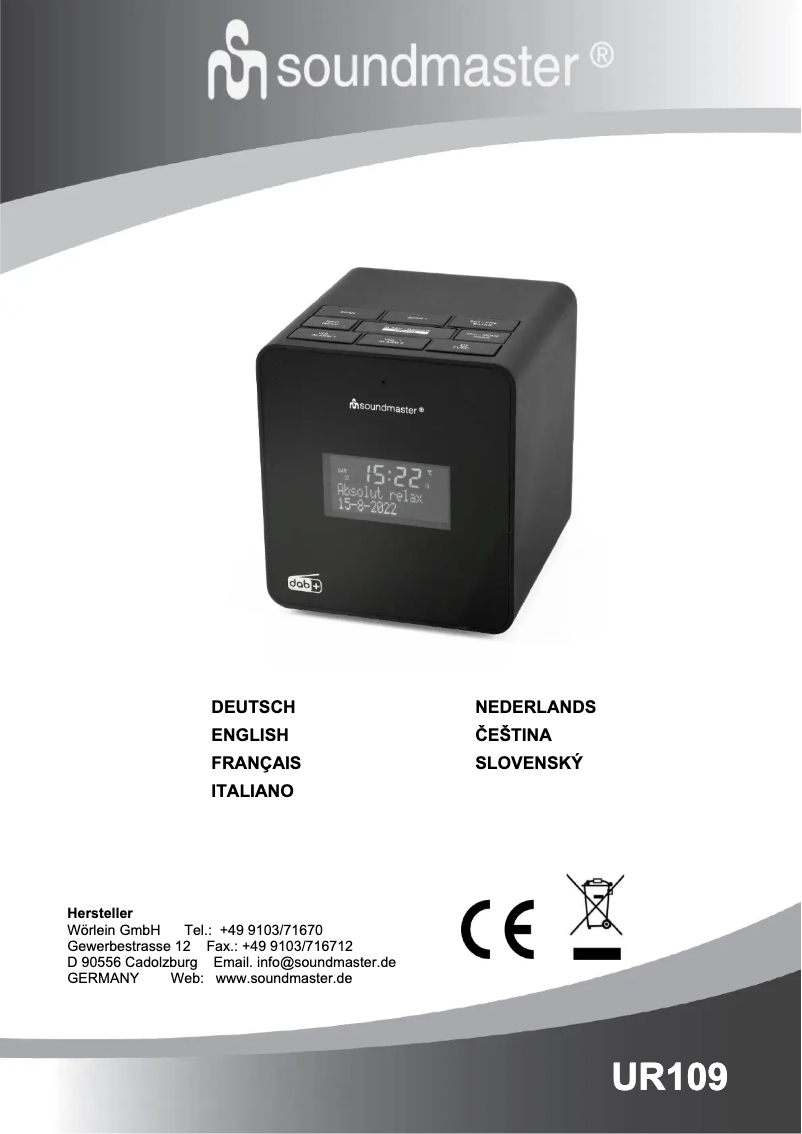 Page 1 de la notice Manuel utilisateur Soundmaster UR109