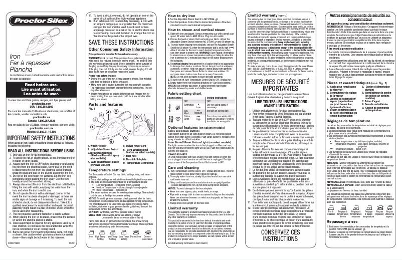 Page 1 de la notice Manuel utilisateur Proctor Silex 17175