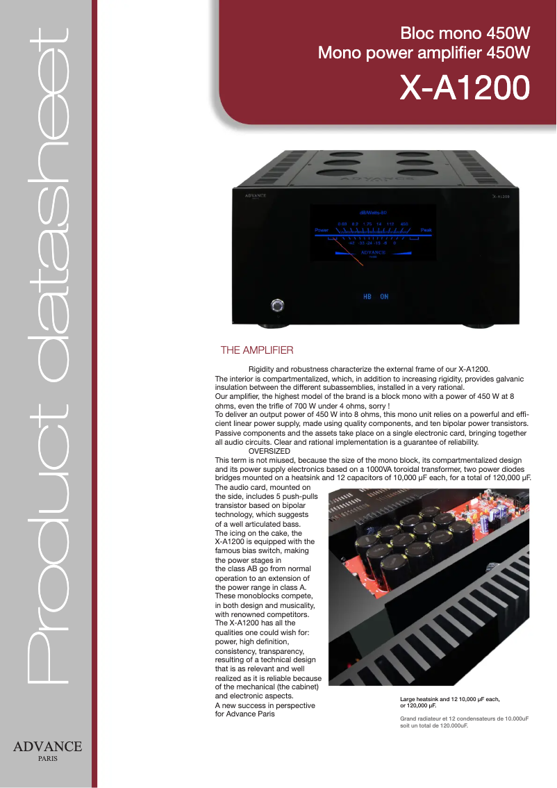 Page 1 de la notice Fiche technique Advance X-A1200