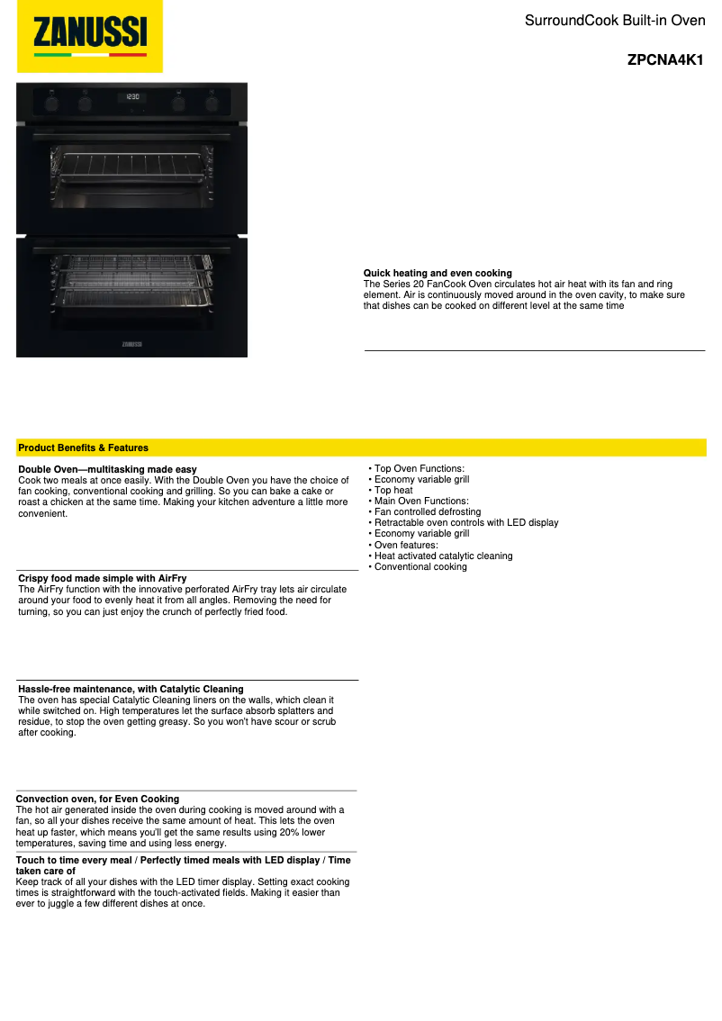 Page n°1 - Fiche technique Zanussi ZPCNA4K1
