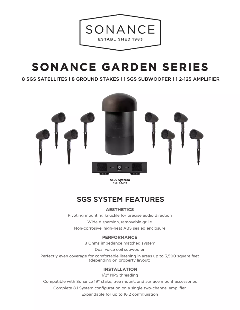 Page 1 de la notice Fiche technique Sonance SGS 8.1