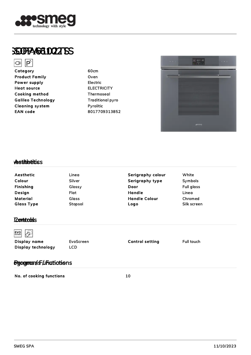 Página 1 del manual Ficha técnica Smeg SOPA6102TS