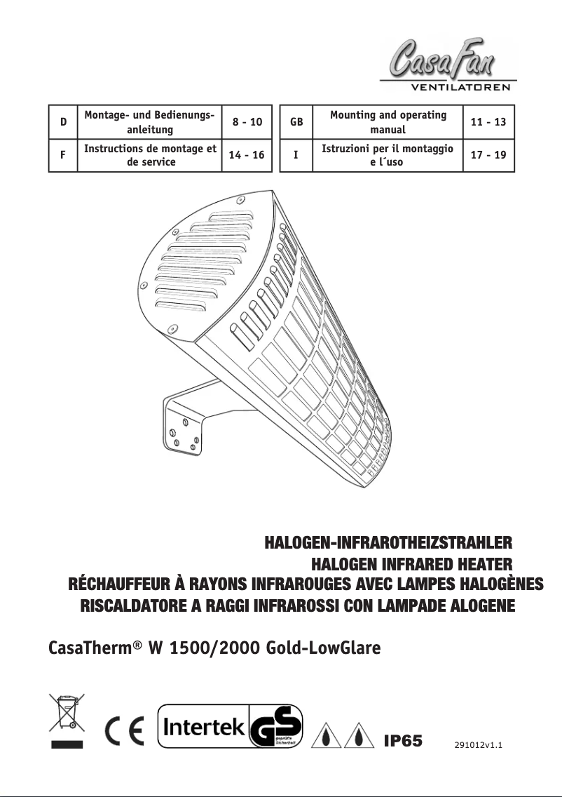 Page 1 de la notice Manuel utilisateur CasaFan CasaTherm W2000