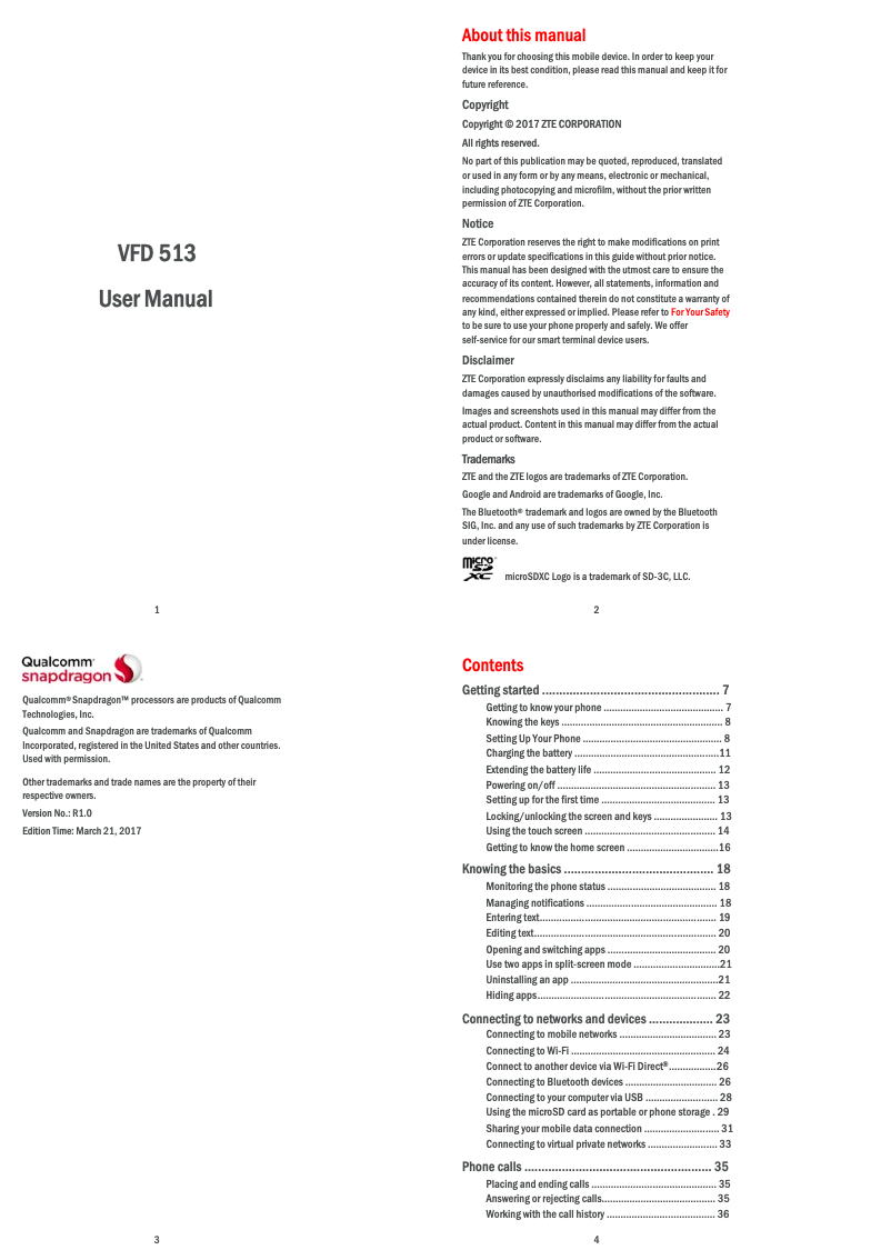 Page 1 de la notice Manuel utilisateur ZTE Vodafone Smart E8