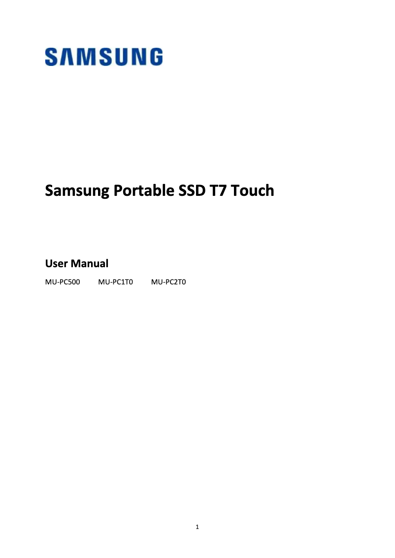 Page 1 de la notice Manuel utilisateur Samsung SSD T7 Touch