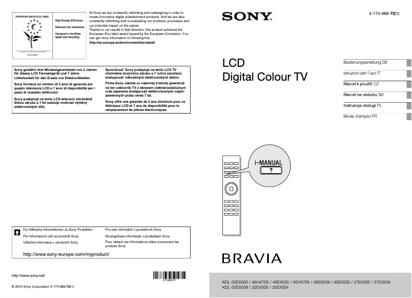 Page 1 de la notice Manuel utilisateur Sony Bravia KDL-32EX505