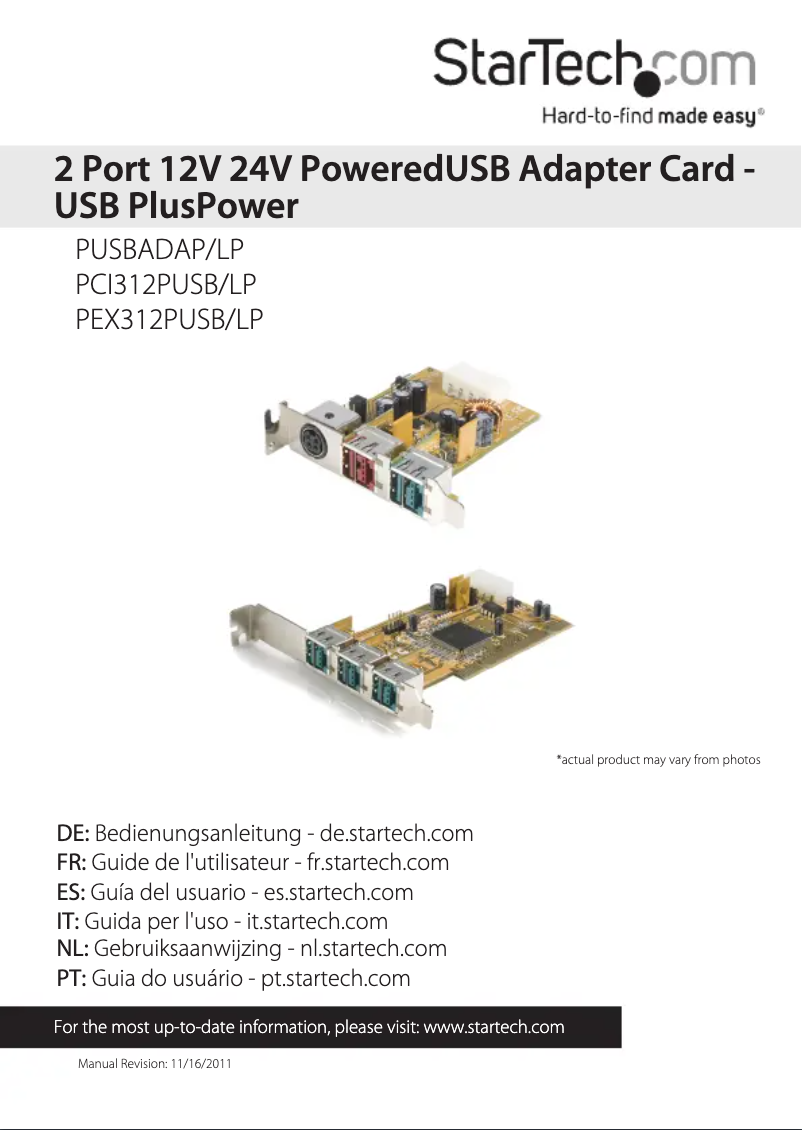 Page n°1 - Manuel utilisateur StarTech.com PEX312PUSBLP