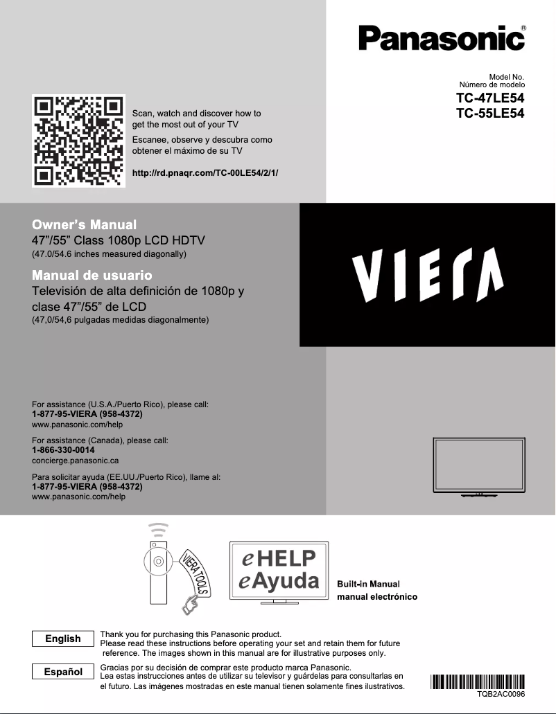 Page 1 de la notice Manuel utilisateur Panasonic Viera TC-55LE54