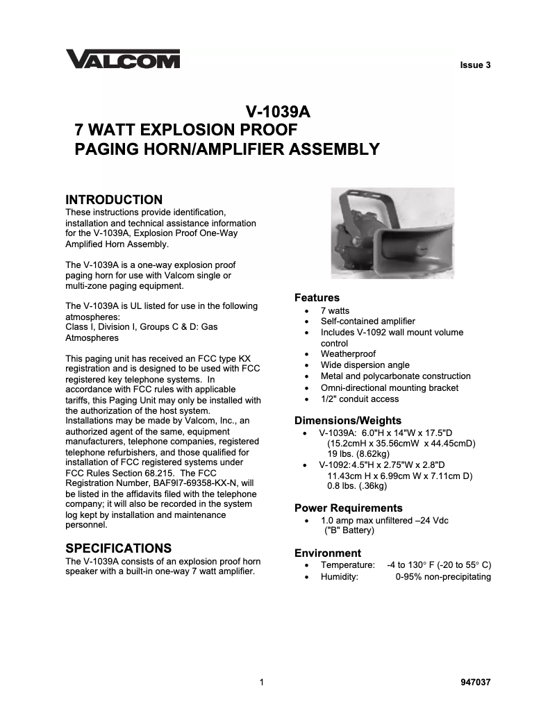 Página 1 del manual Manual de usuario Valcom V-1069A