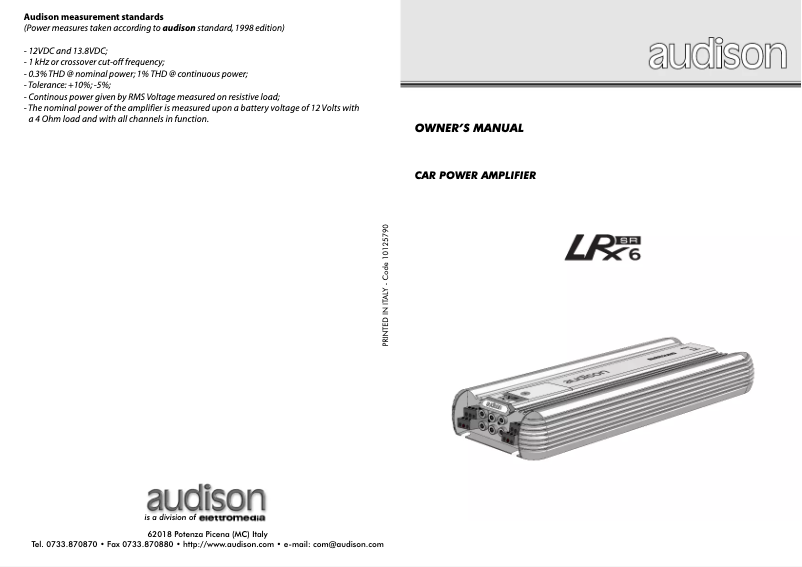 Page n°1 - Manuel utilisateur Audison LRx 6.SR
