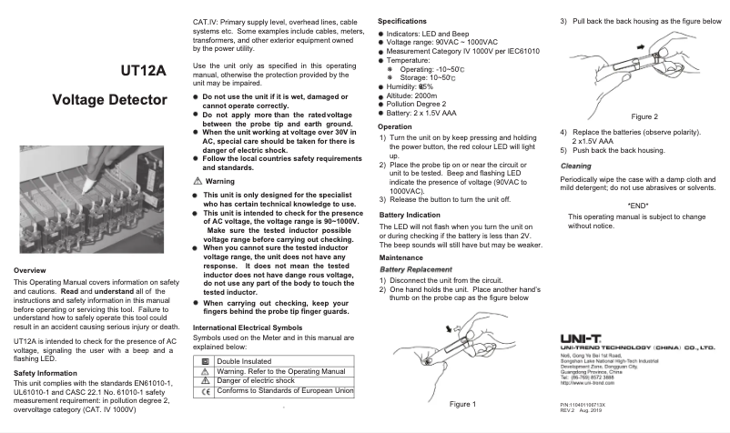 Page 1 de la notice Manuel utilisateur Uni-T UT12A