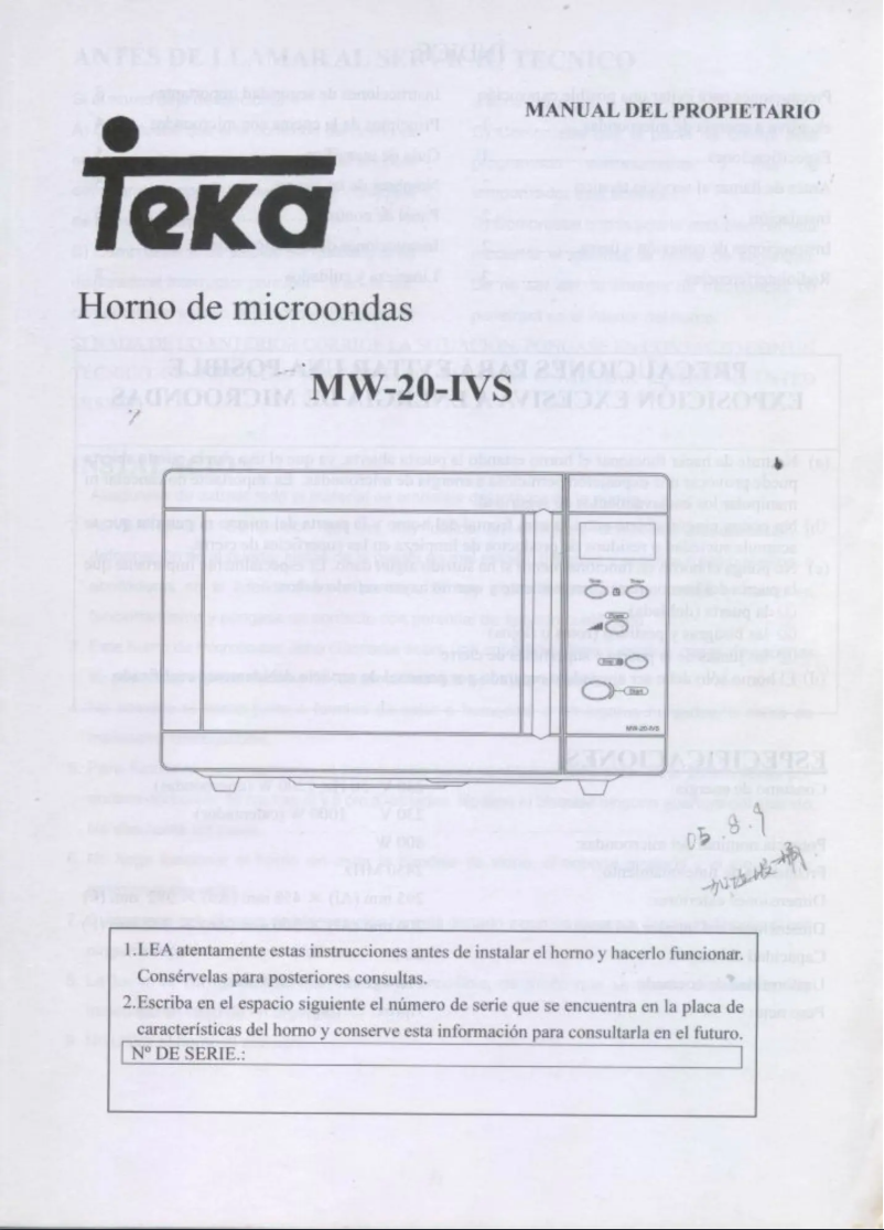 Page 1 de la notice Manuel utilisateur Teka MW 20 IVS