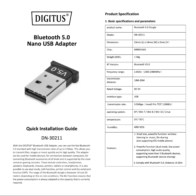 Page 1 de la notice Manuel utilisateur Digitus DN-30211