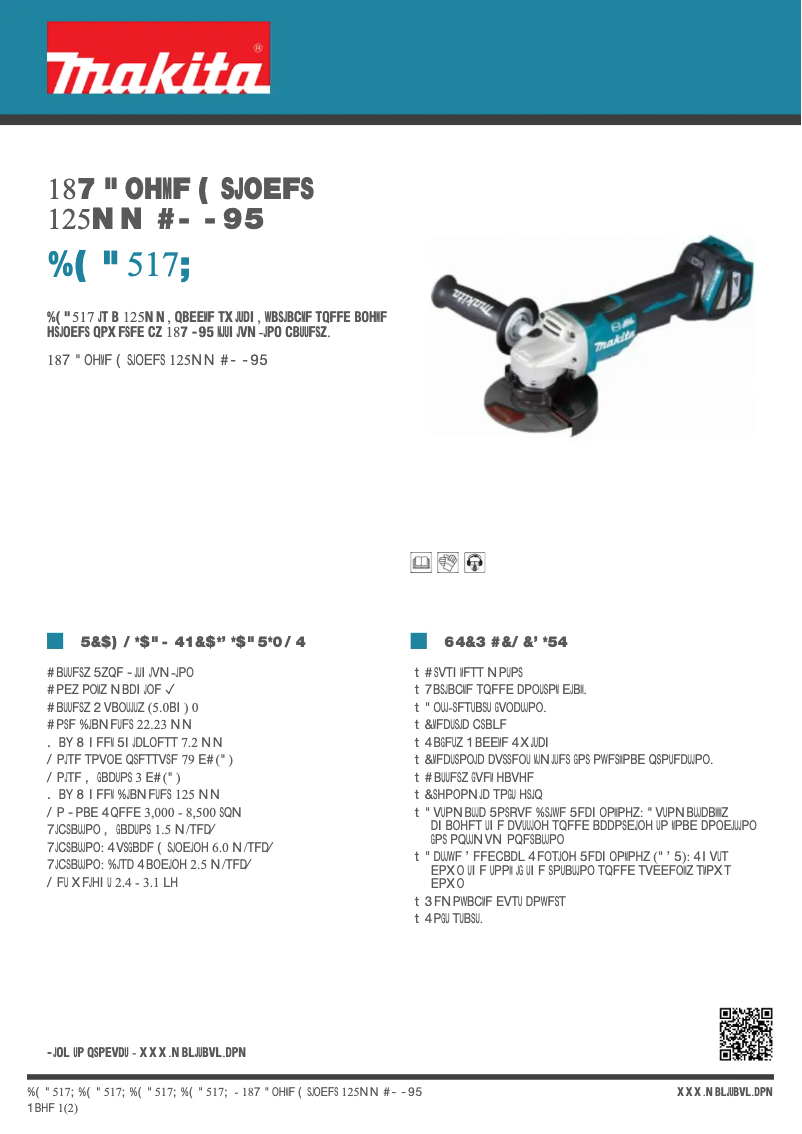 Page 1 de la notice Fiche technique Makita DGA517Z