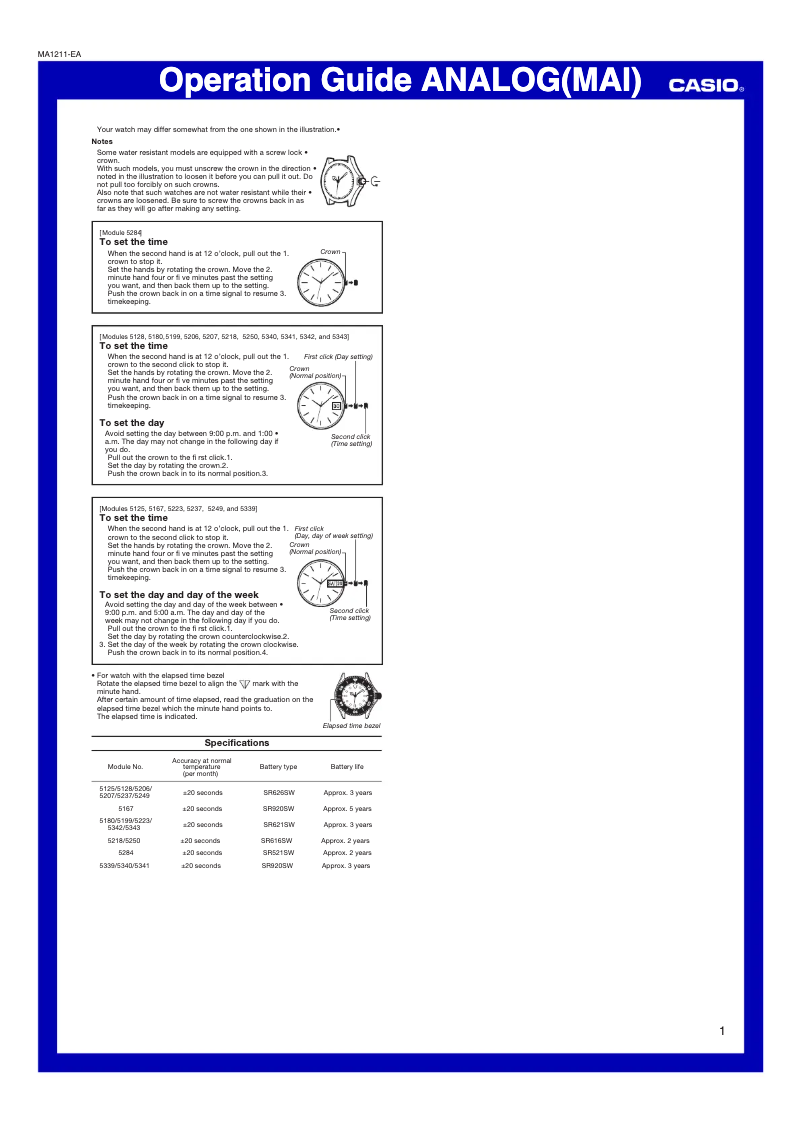 Page 1 de la notice Manuel utilisateur Casio Edifice EFV-130D-1AVUEF