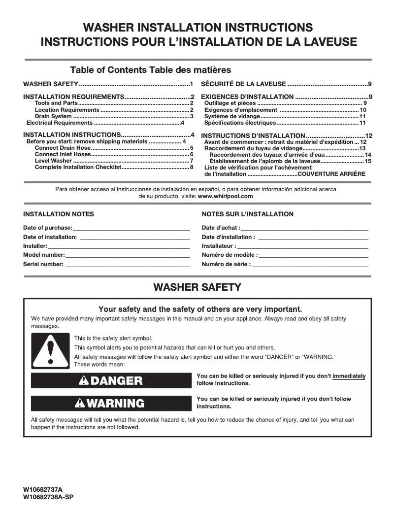 Page n°1 - Guide d'installation Maytag MVWC565FW