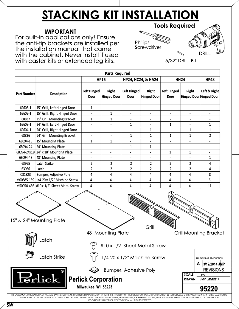 Page 1 de la notice Guide d'installation Perlick HP15RO-3