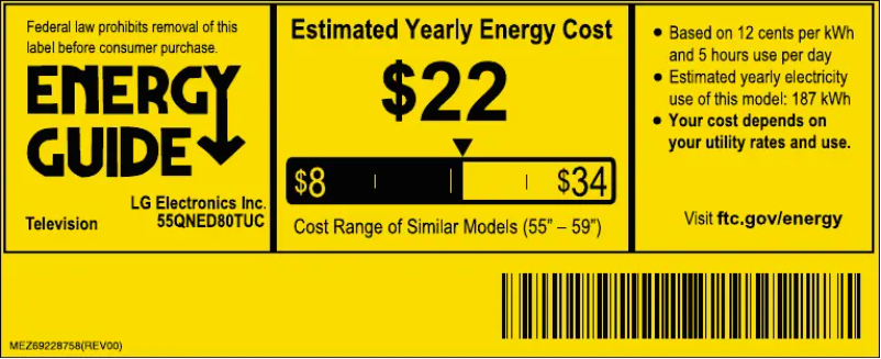 Page 1 de la notice Label énergétique LG 55QNED80TUC