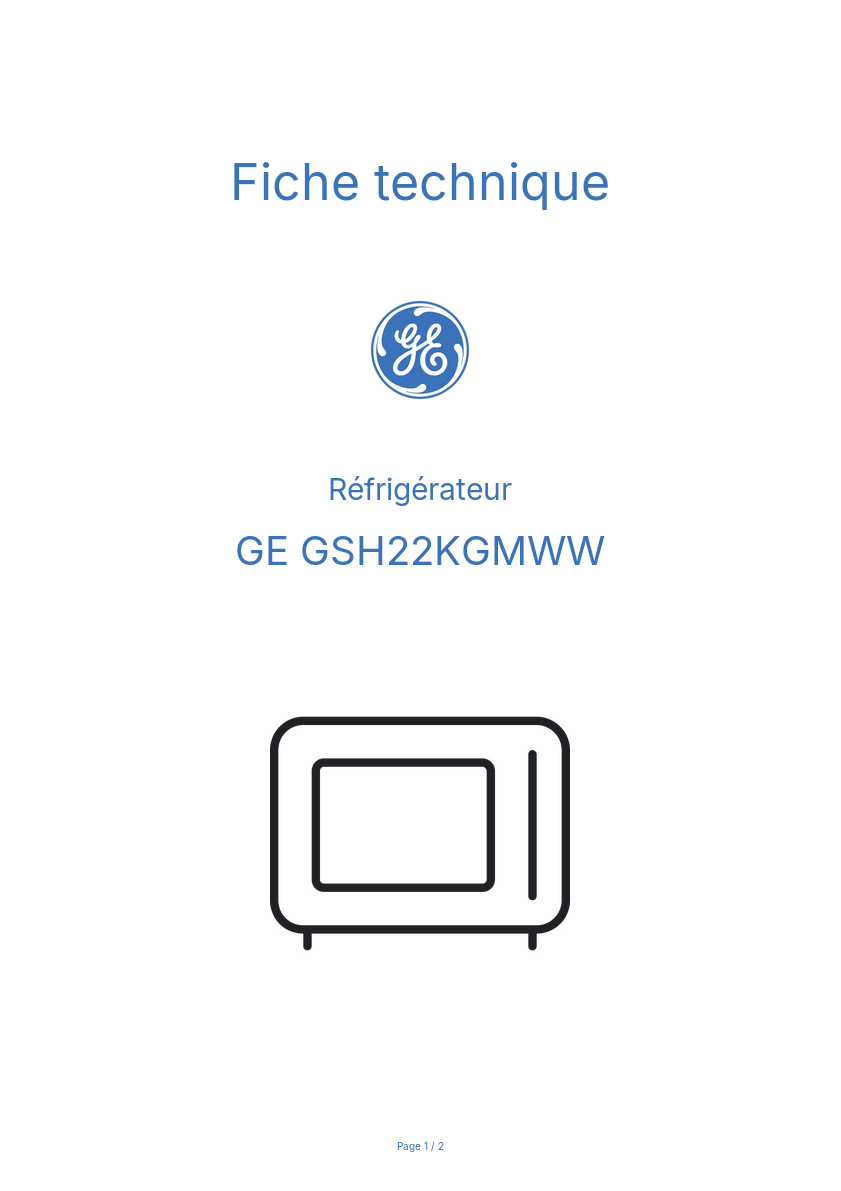 Page n°1 - Fiche technique GE GSH22KGMWW