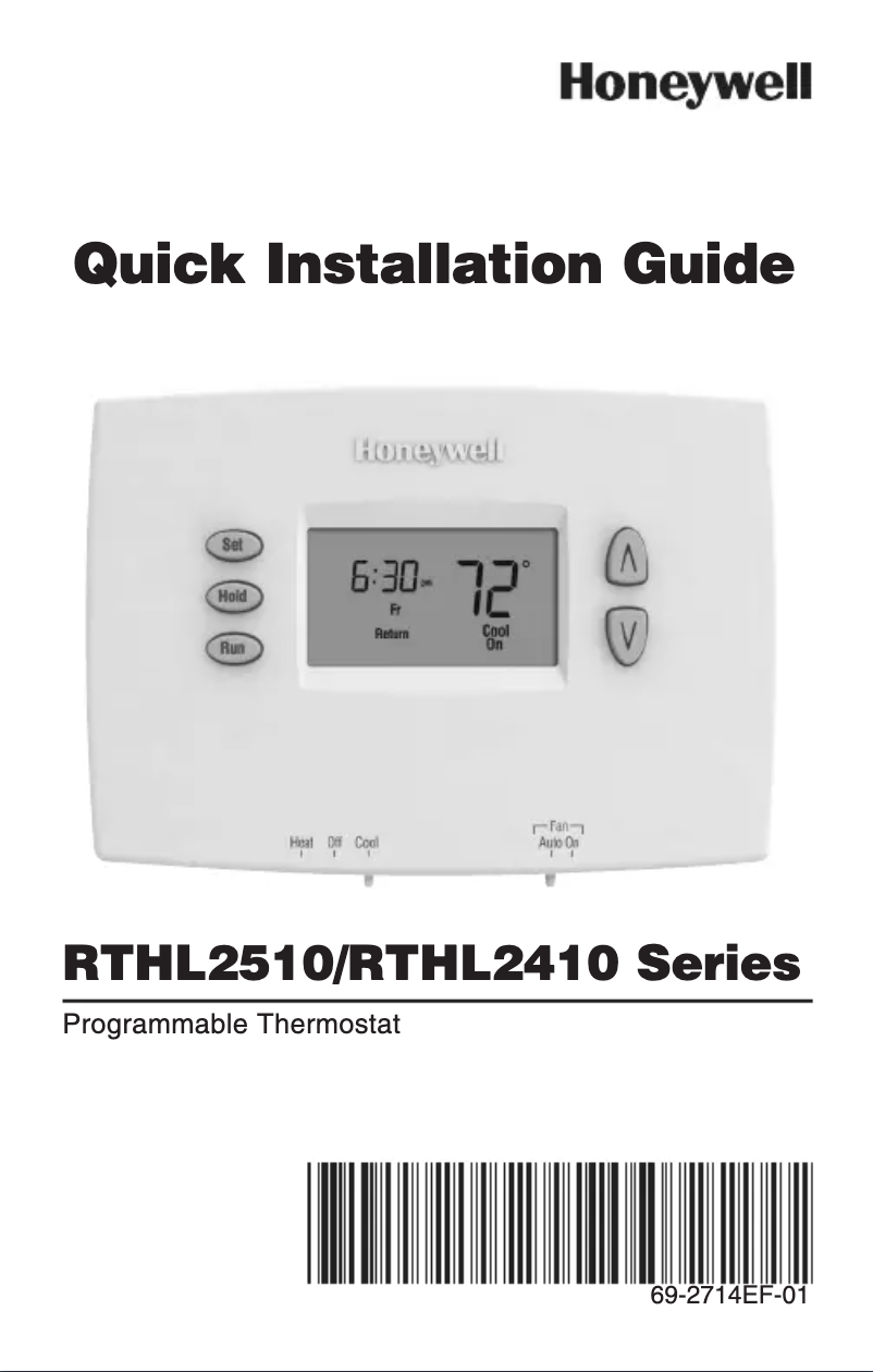 Page n°1 - Guide d'installation Honeywell RTH2410B1019/E1