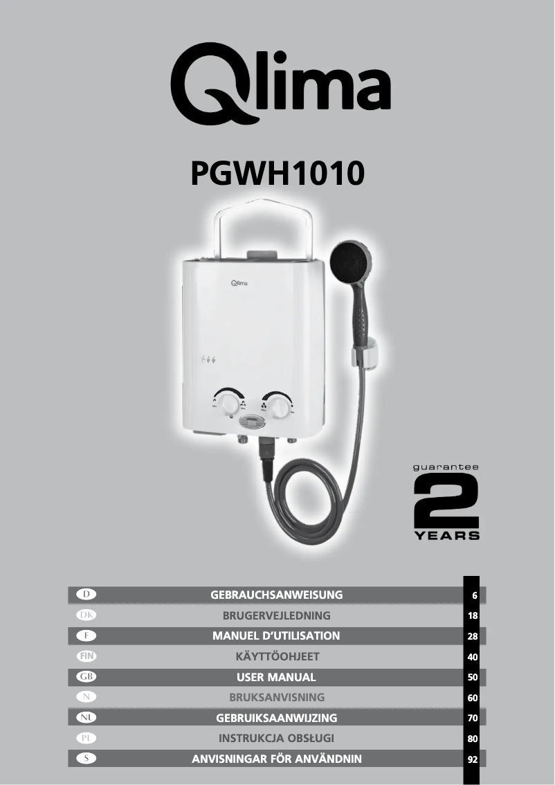 Page n°1 - Manuel utilisateur Qlima PGHW1010