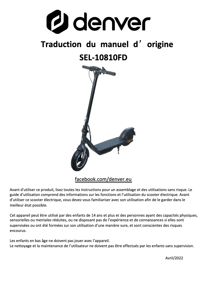 Page n°1 - Manuel utilisateur Denver SEL-10810FD