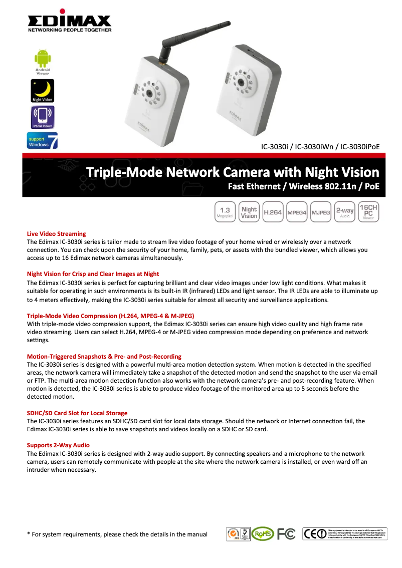 Page n°1 - Fiche technique Edimax IC-3030I