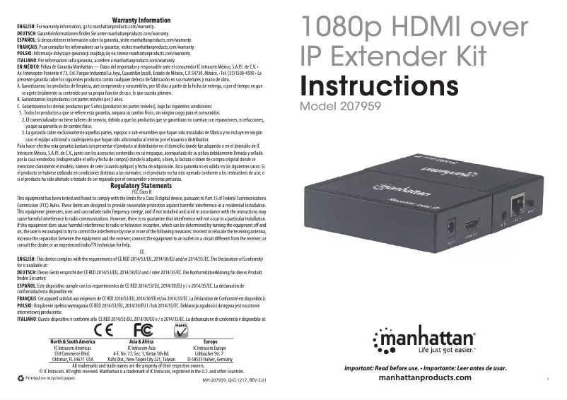 Image de la première page du manuel de l'appareil 207959