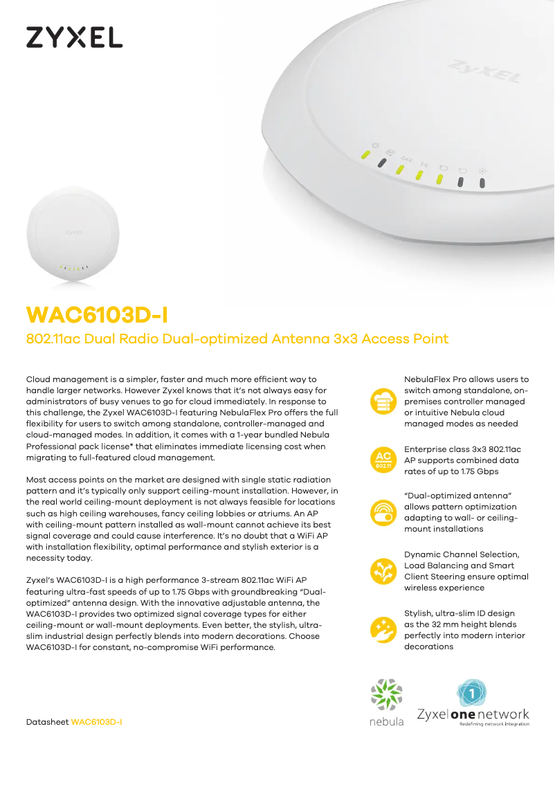 Página 1 del manual Ficha técnica ZyXEL WAC6103D-I