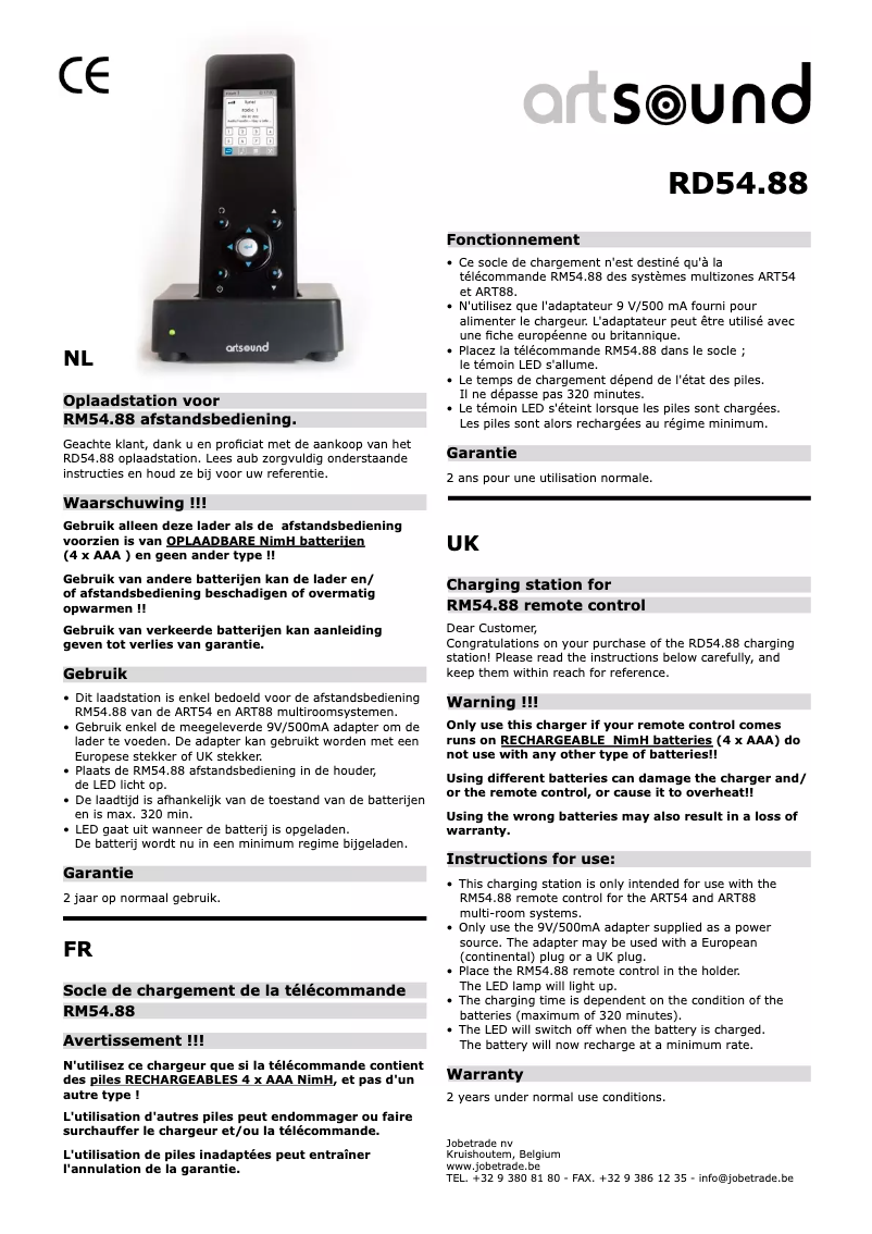 Page n°1 - Manuel utilisateur Artsound RM54.88