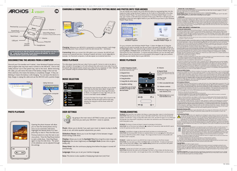 Page 1 de la notice Manuel utilisateur Archos 1 Vision