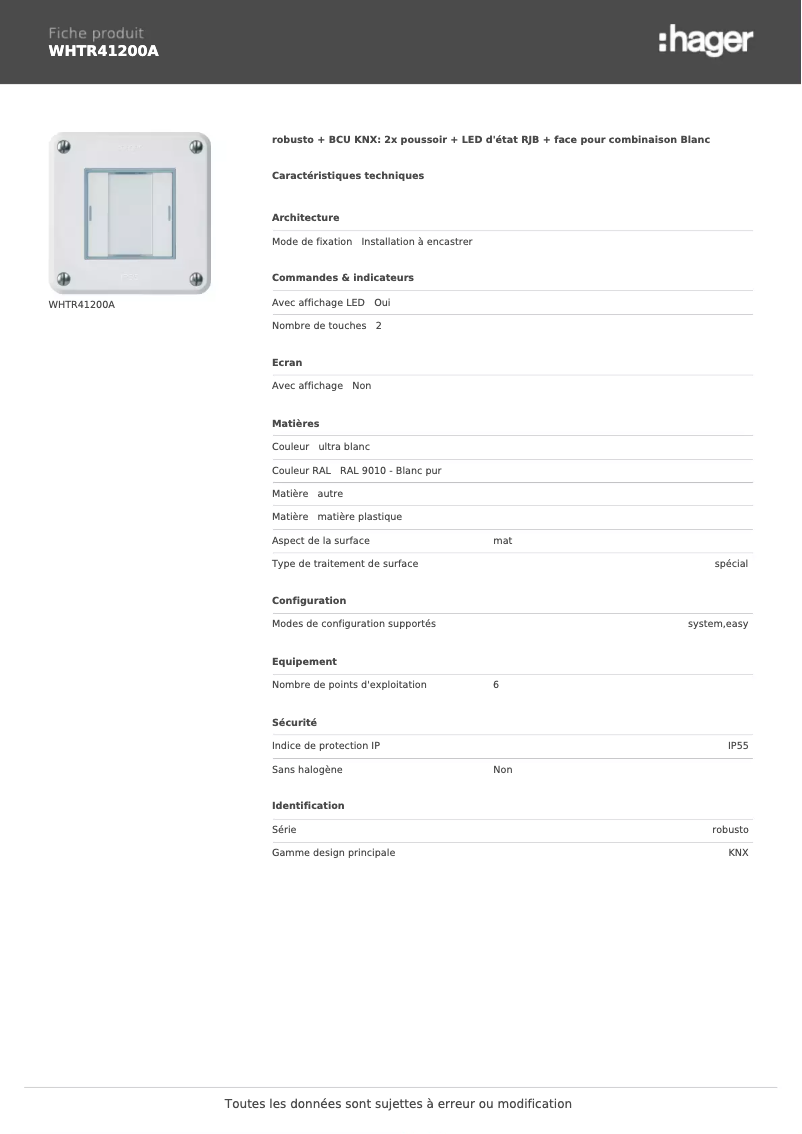 Image de la première page du manuel de l'appareil WHTR41200A