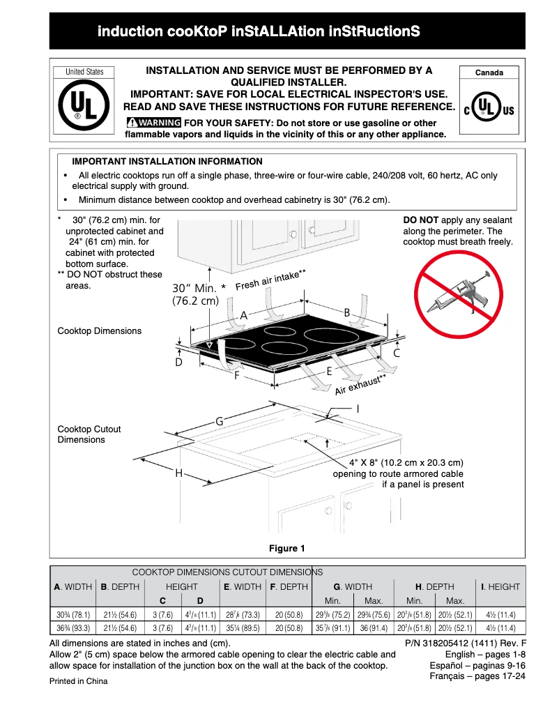 Page 1 de la notice Guide d'installation Electrolux E36IC80ISS