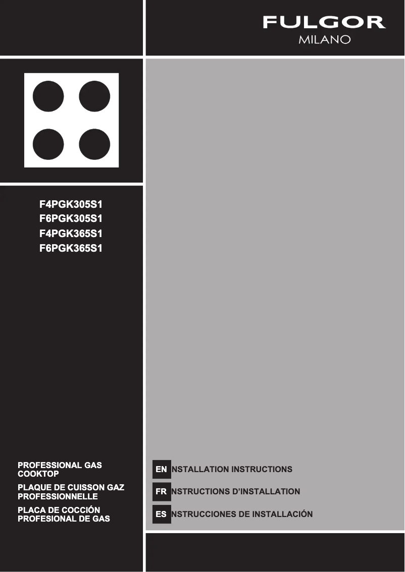 Page 1 de la notice Guide d'installation Fulgor Milano F4PGK365S1