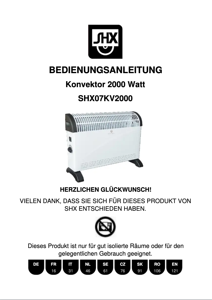 Page 1 de la notice Manuel utilisateur SHX SHX07KV2000