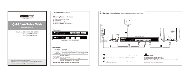 Page 1 de la notice Manuel utilisateur Totolink SW24DM