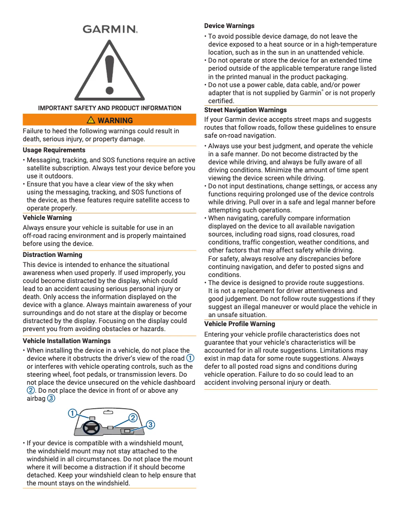 Página 1 del manual Instrucciones de seguridad Garmin Tread XL Baja Chase Edition