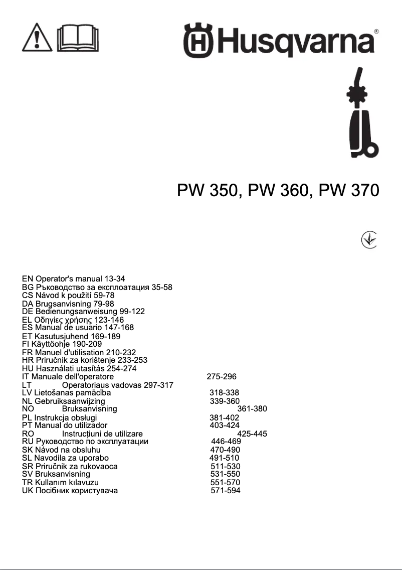 Page 1 de la notice Manuel utilisateur Husqvarna PW 350