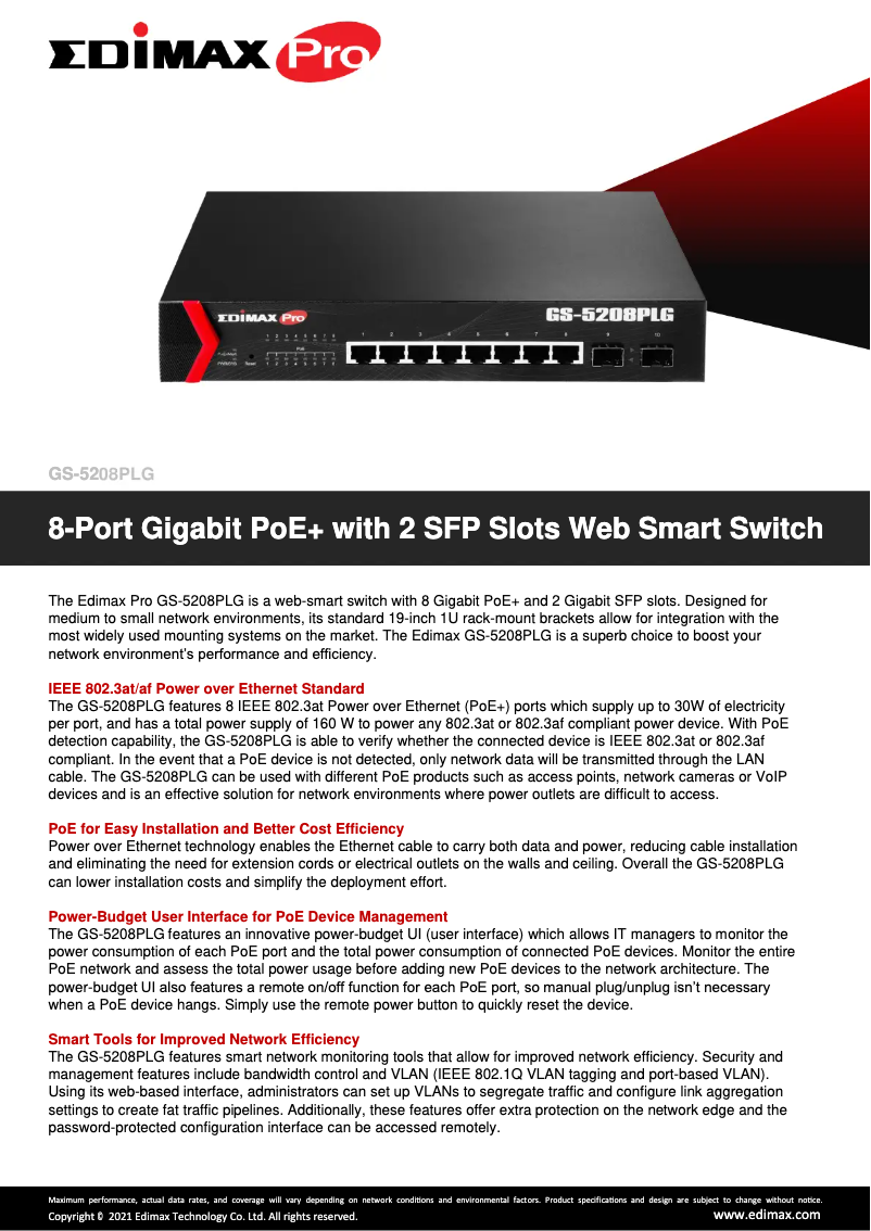 Page n°1 - Fiche technique Edimax GS-5208PLG