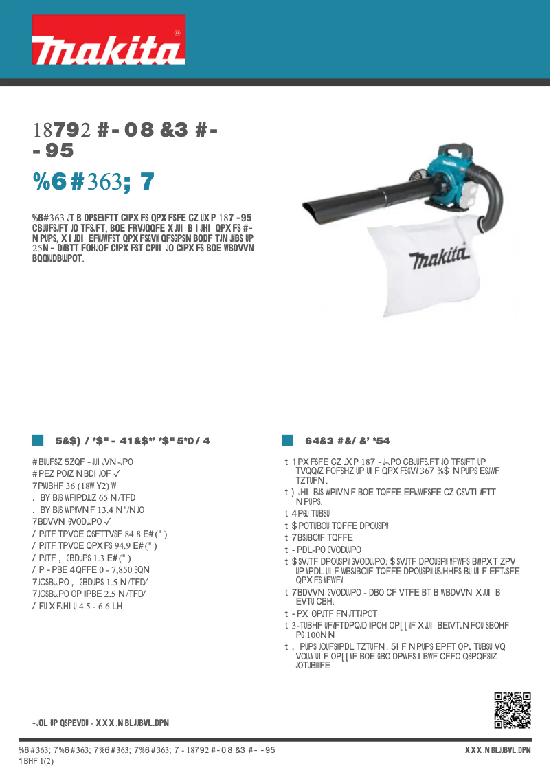 Page 1 of the manual Technical Sheet Makita DUB363ZV