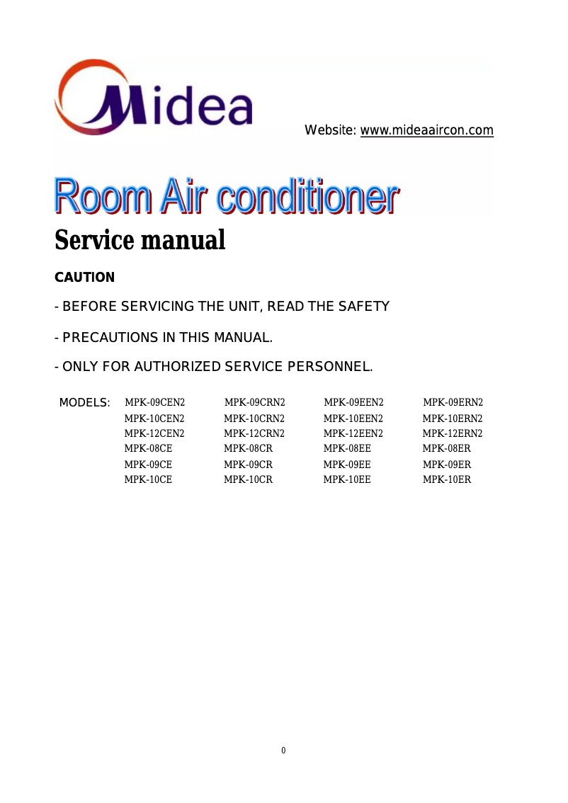 Page 1 de la notice Manuel utilisateur Midea MPK-08EE