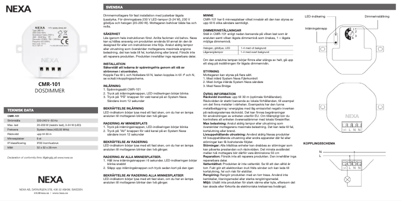 Page 1 de la notice Manuel utilisateur Nexa CMR-101